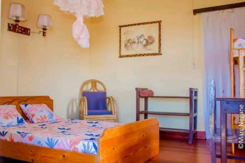 a bedroom with a bed and a chair at Three Palms Fianar in Fianarantsoa