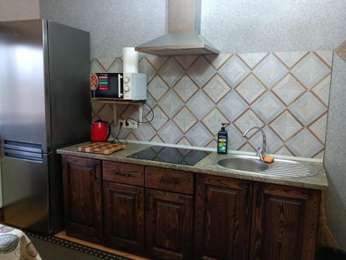 スヴィチャスにあるSopko restのシンクと冷蔵庫付きのキッチン