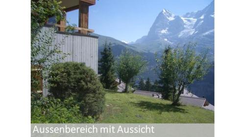 a view from a house with a mountain in the background at Panorama 2 Bett Wohnung in Mürren