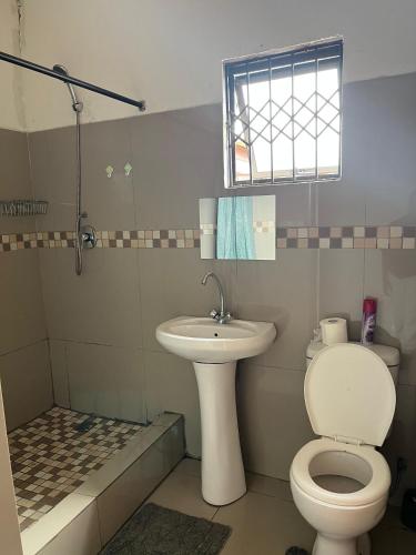 a bathroom with a toilet and a sink at Cosy Corner in Pietermaritzburg