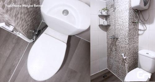a bathroom with a toilet and a sink at Jarrdin Apartment by CozyNest Syariah in Bandung