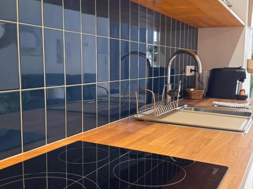 a kitchen with two faucets and a sink at Ruzafa & Oceanografic Suites by Illetes Flats in Valencia