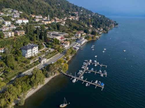 an aerial view of a harbor with boats in the water at Apartment Villa Ceriana-5 by Interhome in Ghiffa