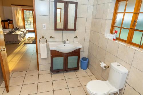 un baño con inodoro y lavabo en Geluk Farmhouse, en Somerset East