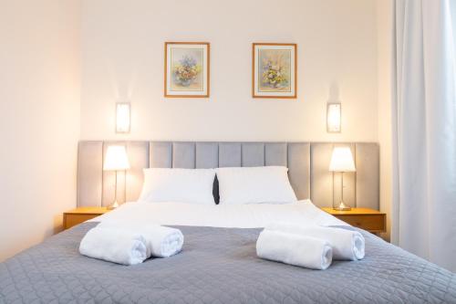 别尔斯克-比亚拉HARCERSKA 7 Pokoje Bielsko Biała的一间卧室，床上有两个枕头