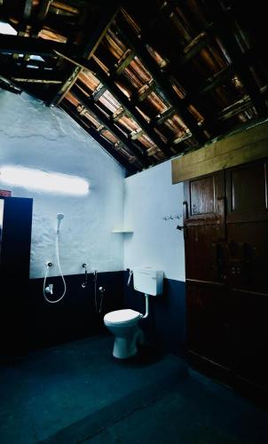 a bathroom with a toilet and a shower at Idanazhi the corridor in Kozhikode