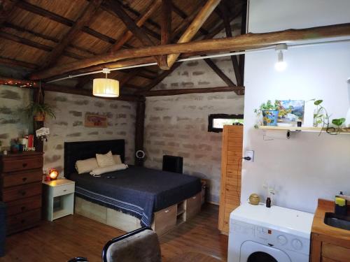 a bedroom with a bed and a sink in it at MONOAMBIENTE en sierras de córdoba in Huerta Grande
