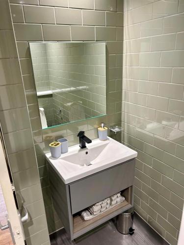 a bathroom with a sink and a mirror at Three Goats Heads in Oxford