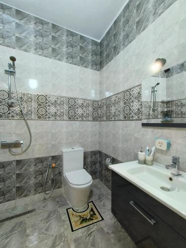 a bathroom with a toilet and a sink at Dar El Ommda in Tozeur