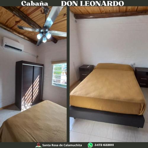 a bedroom with a bed and a ceiling fan at Cabaña Don Leonardo in Santa Rosa de Calamuchita