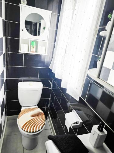 a bathroom with a toilet and a sink at La maisonnette de Pizancon in Chatuzange-le-Goubet