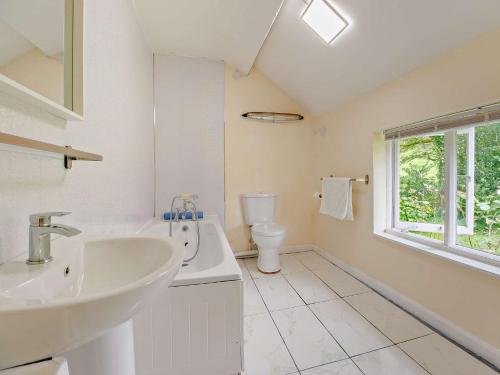 a white bathroom with a sink and a toilet at 3 Bed in Machynlleth 93083 in Cemmaes