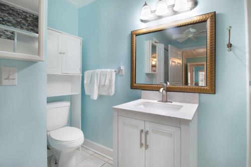 a bathroom with a white toilet and a mirror at Paws4ever II in Edisto Island