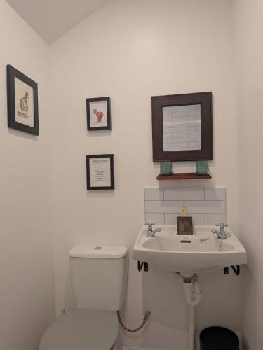 a bathroom with a toilet and a sink at Tranquil Off-Grid Cabin in Ballina