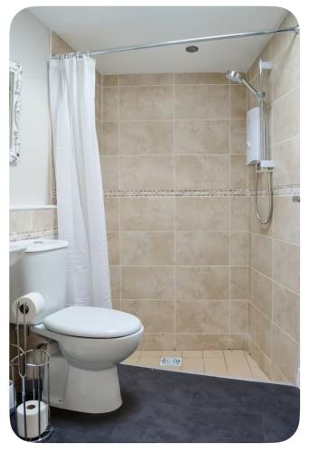 a bathroom with a toilet and a shower at The Wedale Bothy in Stow