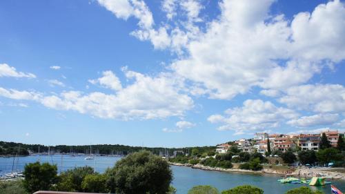 a view of a river with buildings and a city at Suran Apartments in Pula
