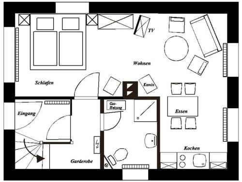 a black and white floor plan of a house at Anna in Benneckenstein