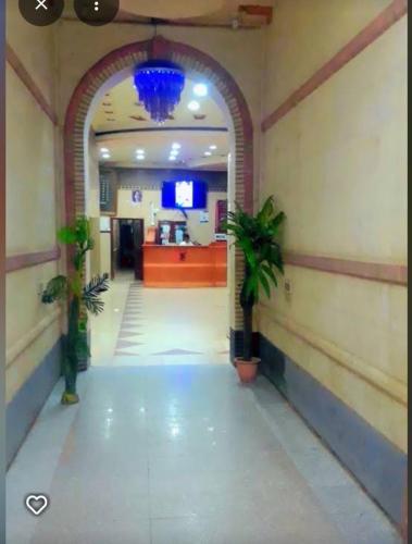 Una entrada a una oficina con dos plantas en un pasillo en فندق ابراج الحجري, en Al Ḩashīshīyah