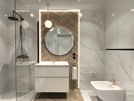 a white bathroom with a sink and a mirror at Hanza Tower CITY 19 SPA & Pool & Jacuzzi & Sauna in Szczecin