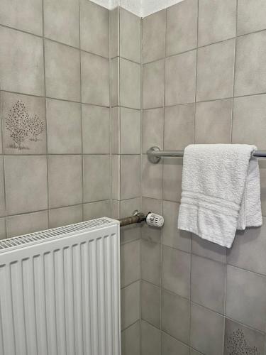 a bathroom with a radiator and a towel at Parkhotel Essen in Essen
