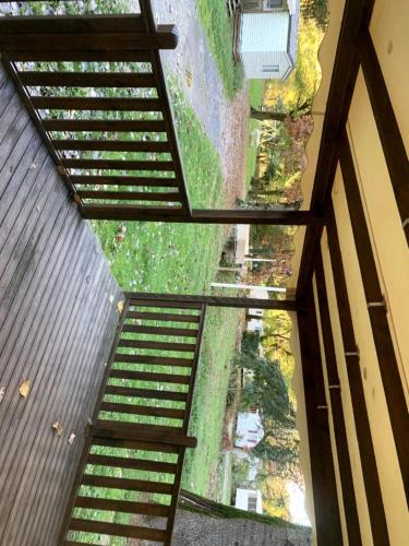 an overhead view of stairs in a building at Mobil home cosy 4 personnes - Nature et Détente aux Portes des Cévennes, Mialet in Mialet