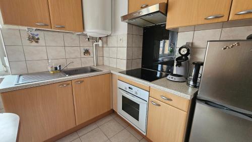 une petite cuisine avec un évier et un réfrigérateur dans l'établissement St Dié Central, à Saint-Dié-des-Vosges