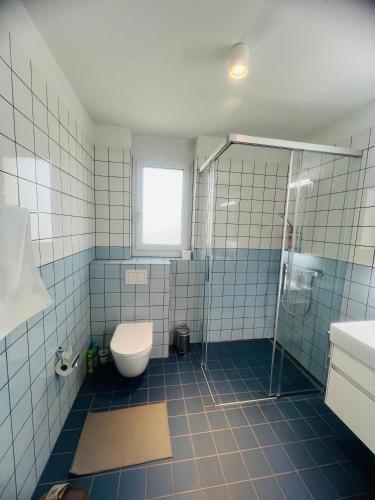 a bathroom with a toilet and a shower at Modern Living, Luxe Studio Zurich in Zurich