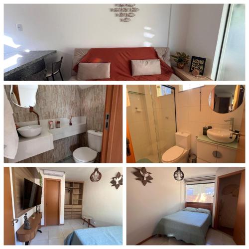 a collage of four pictures of a room at Sossego em Imbassaí in Mata de Sao Joao