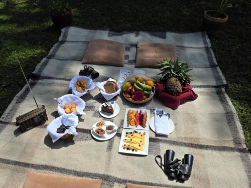 a picnic table with food on a blanket at Siddhartha Wildlife Retreat in Meghauli