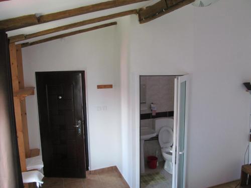 a room with a bathroom with a toilet and a door at Hesta in Vama Veche