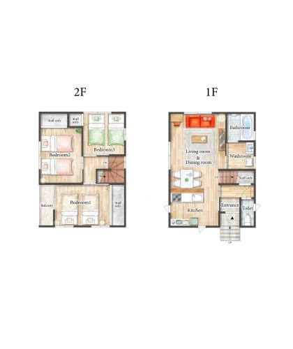 a rendering of the floor plan of a condo at tazuraya-sakuramachi-一棟貸切-無料駐車場 in Takamatsu