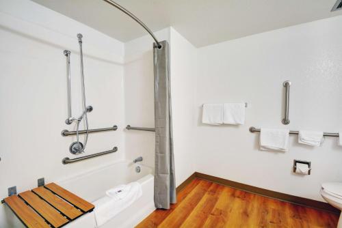 a bathroom with a shower and a toilet at Motel 6-Seekonk, MA - Providence East in Seekonk
