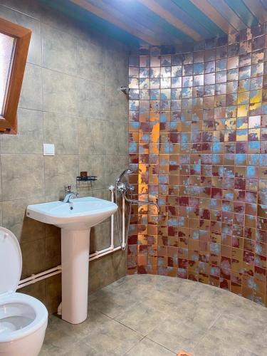 a bathroom with a sink and a toilet at Church-View Lodge by Green Garden, Dilijan in Dilijan
