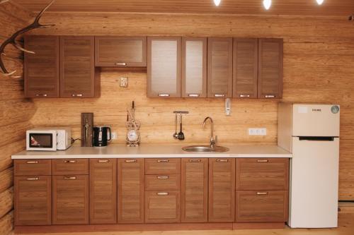 Kuchyň nebo kuchyňský kout v ubytování Котеджне містечко KVASOVETS