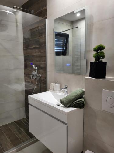 a bathroom with a white sink and a mirror at Friends 2 Vlašić in Vlasic