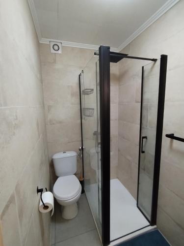 a bathroom with a toilet and a glass shower at Le Côte d'Azur in Toulon