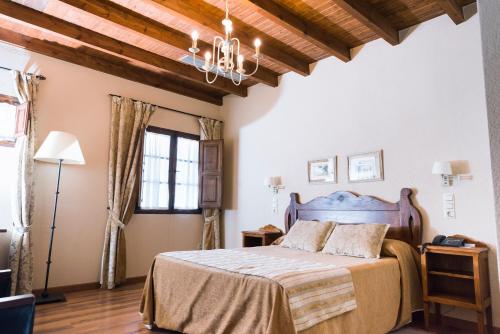 a bedroom with a bed and a wooden ceiling at Hotel Monumento Pazo do Castro in O Barco de Valdeorras