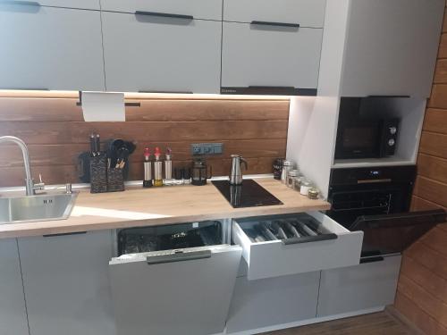 Kuchyň nebo kuchyňský kout v ubytování Спас Резорт