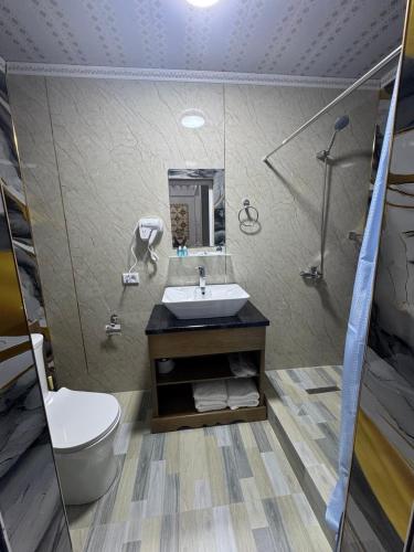 a bathroom with a sink and a toilet at Central asia hotel in Muruntau