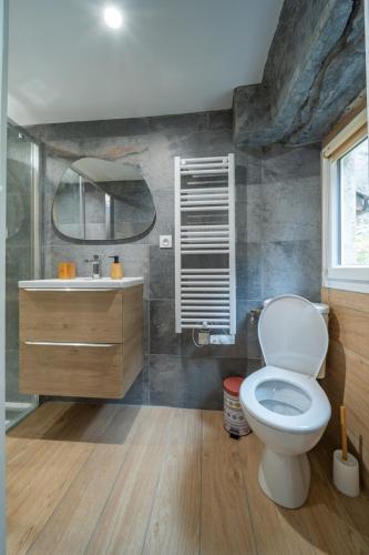 un bagno con un water, un lavandino e uno specchio di Le Faro a Saint-Michel-de-Maurienne