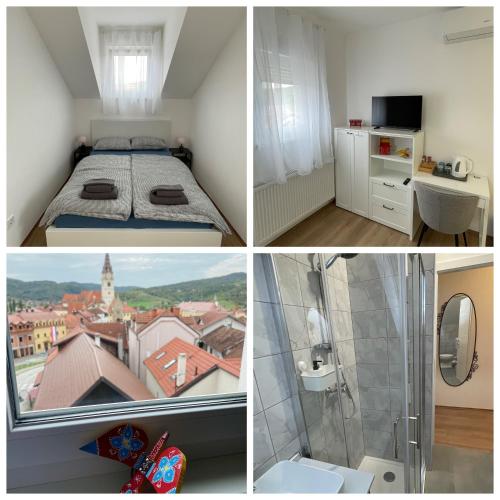 un collage de fotos de un dormitorio con cama y baño en Vanjkuš, en Marija Bistrica