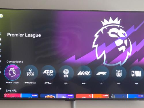 a television screen with the premier league logo on it at Premier inn mattresses SKY SPORTS & Netflix- sleeps 6 in Middleton