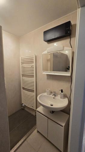a bathroom with a sink and a mirror at Geluk in Bettingen in Bettingen