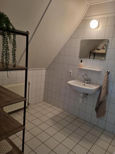 a bathroom with a sink and a staircase at Vakantiewoning Stuifzand in Stuifzand