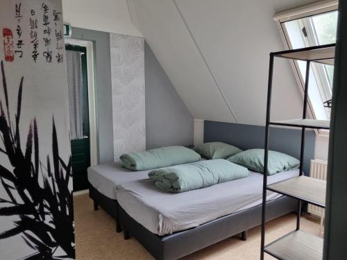 a bedroom with two beds with pillows on them at Vakantiewoning Stuifzand in Stuifzand