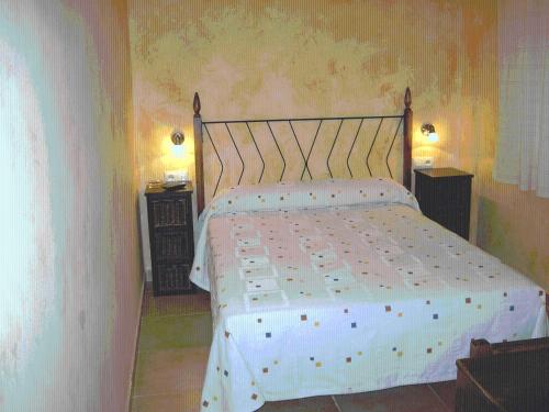 a bedroom with a bed and a lamp at Hostal Valle del Iregua in Albelda de Iregua