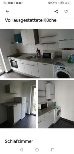 a white kitchen with a stove and a washing machine at Big privat Zimmer 5 min walk from Railstation in Koblenz