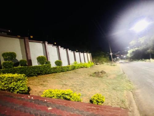 ein Zaun mit Büschen und eine Straße bei Nacht in der Unterkunft BTV Holiday Home in Hazyview