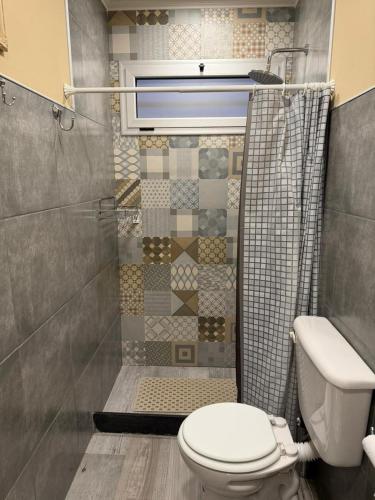 a bathroom with a toilet and a shower at Modern apartment in Azul, comfort and style with patio in Azul