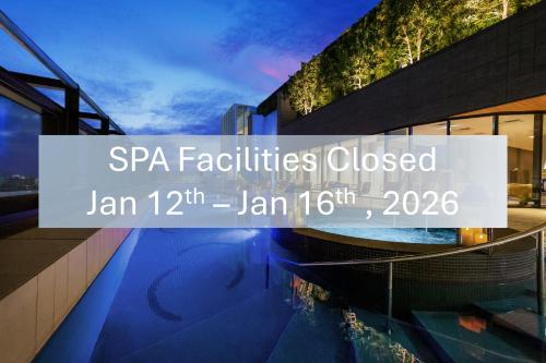 a sign that reads spa facilities closed in front of a building at Miyako Hotel Hakata in Fukuoka